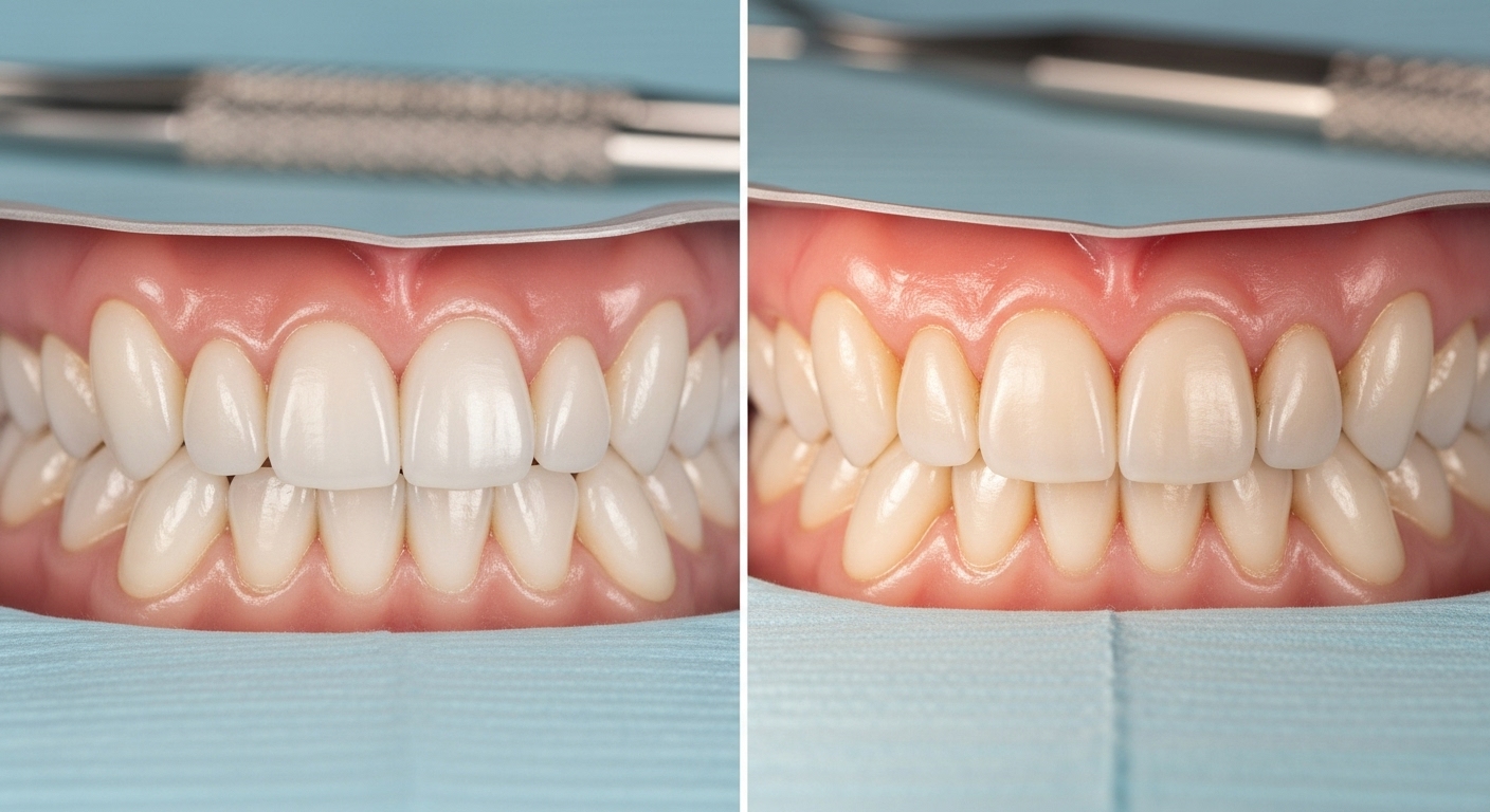 split image displaying dental veneers on the left and dental bonding on the right