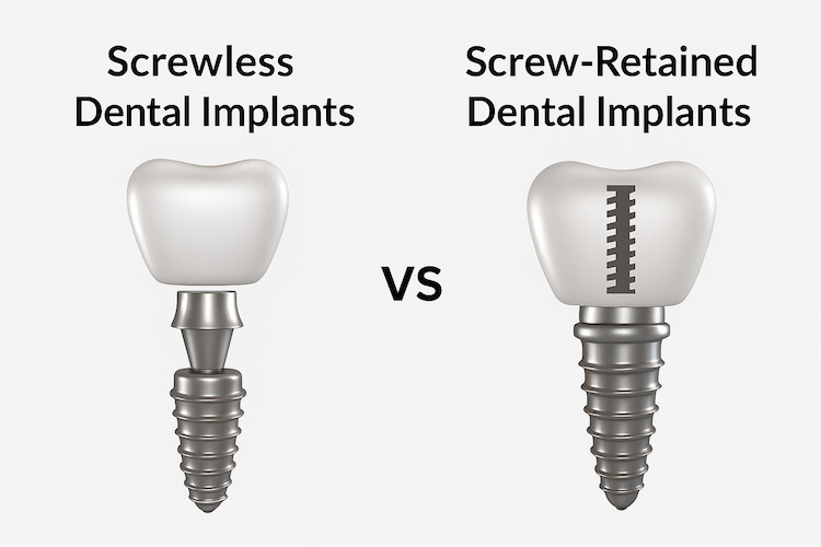 a photo comparing screwless dental implants with traditional implants