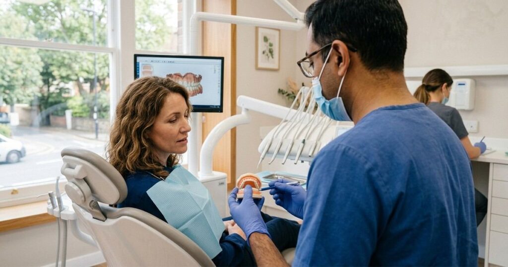 A dentist explains emergency root canal to his patient