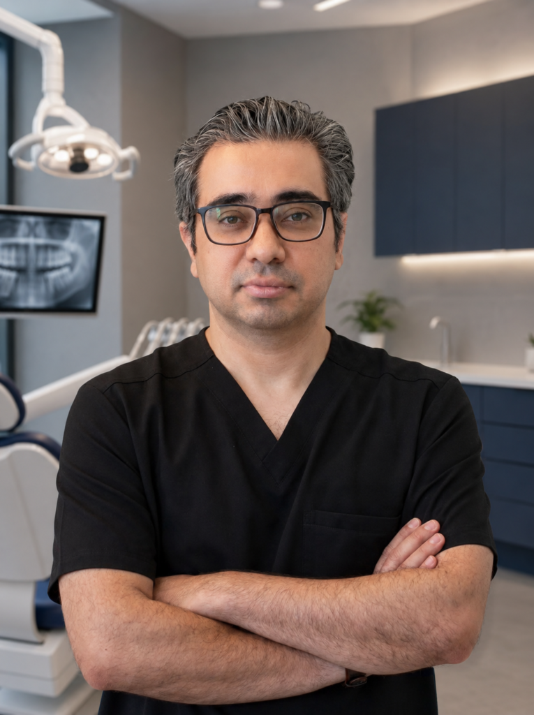 Dr. Arash Poursattar fitting braces for a patient in North York